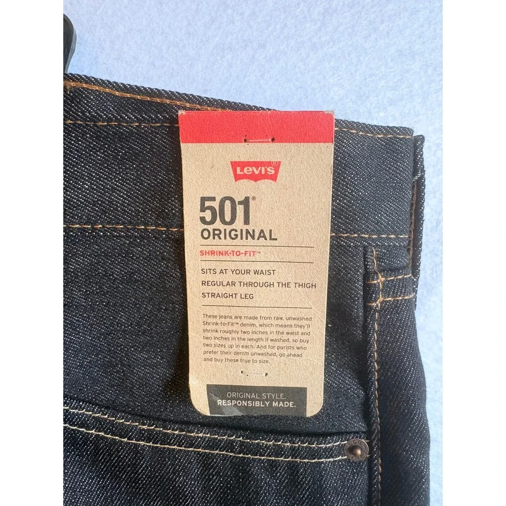 Levis 501 Original Shrink-to-Fit Mens Jeans 42x30 Dark Indigo Rigid NWT